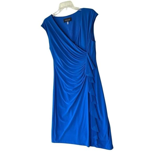 New Evan Picone Royal Blue Cocktail Cobalt Dress Wrap Ruched Flatter Ruffle Sz 8 - Picture 5 of 9